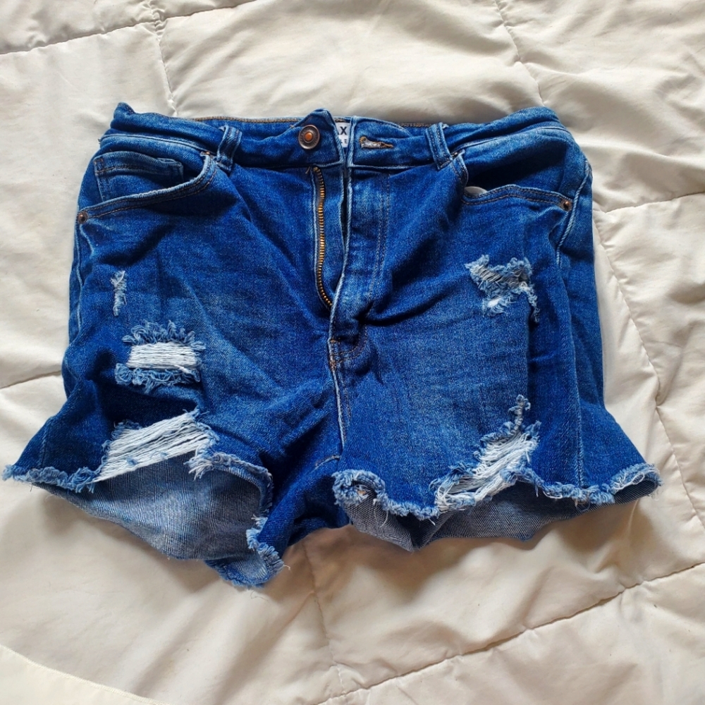 Blue Denim, Stretchy Destressed Shorts